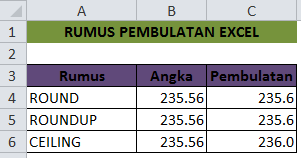 Pembulatan angka keatas di Excel